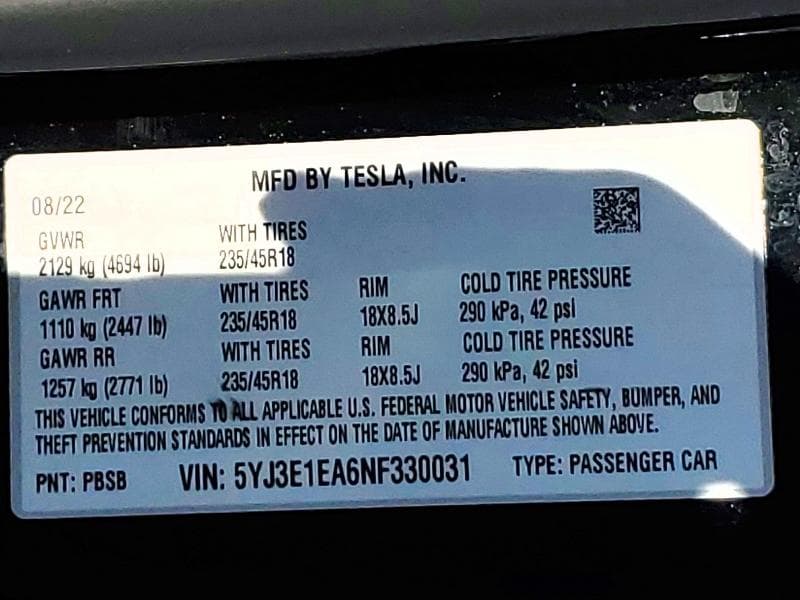2022 TESLA MODEL 3 12