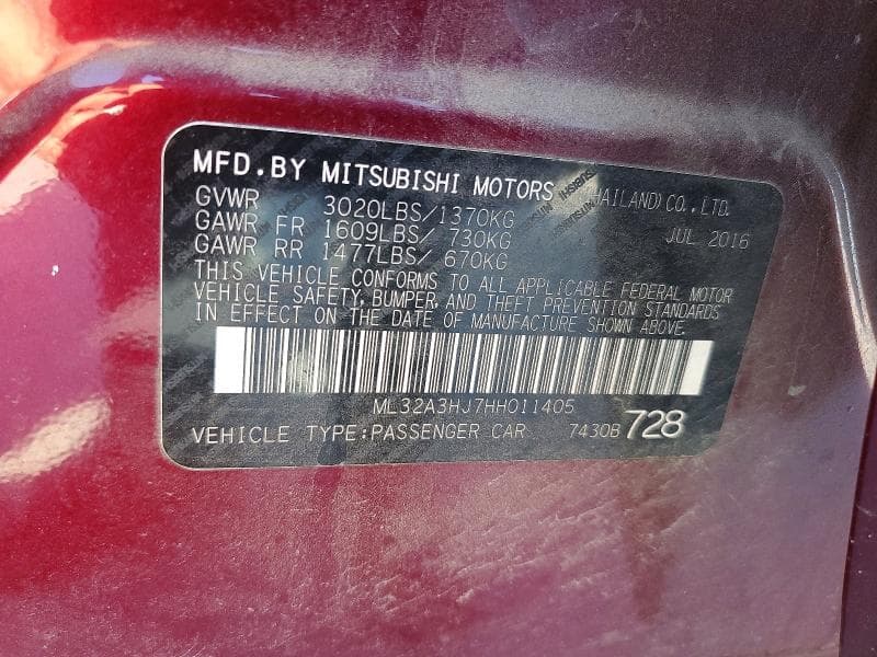 2017 MITSUBISHI MIRAGE ES 13