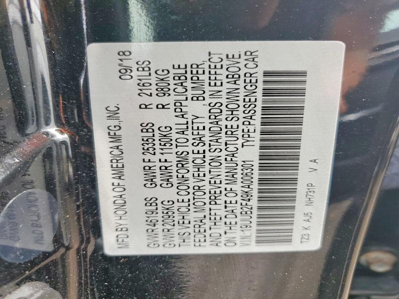 2019 ACURA TLX TECHNOLOGY TECHNOLOGY 12