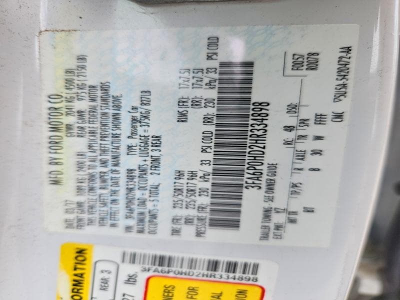 2017 FORD FUSION SE 12