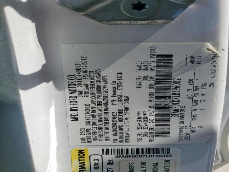 2020 FORD FUSION SEL 12