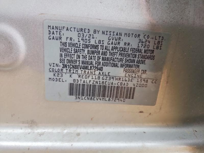 2021 NISSAN VERSA SV 12
