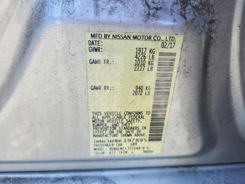 2017 NISSAN ALTIMA 2.5 SV 12