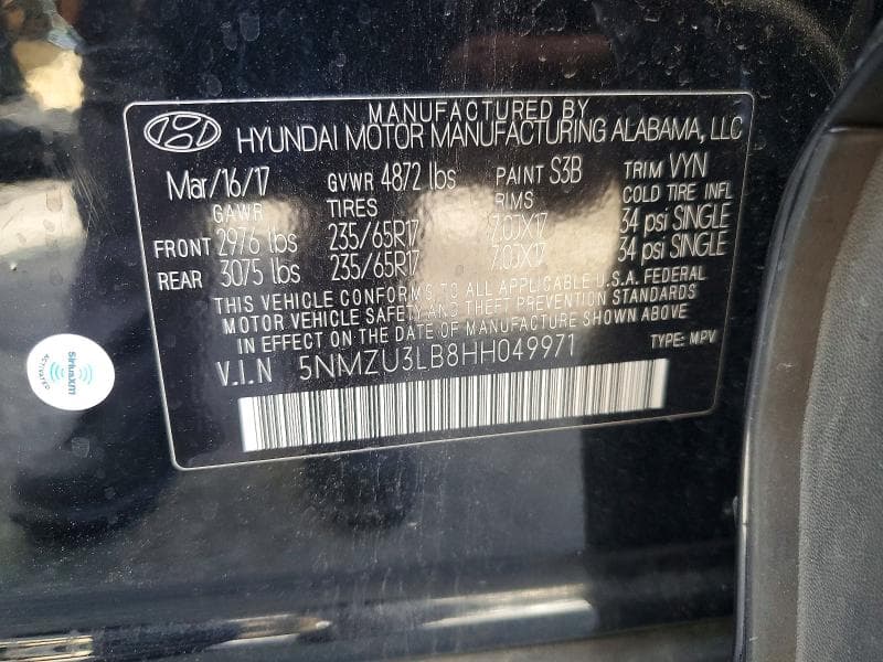 2017 HYUNDAI SANTA FE SPORT 2.4L 12