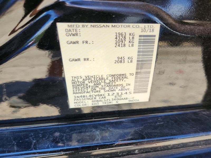 2019 NISSAN ALTIMA SR 12