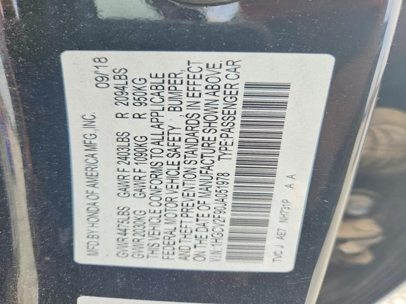 2018 HONDA ACCORD 12