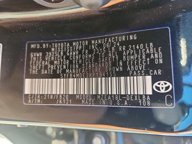2024 TOYOTA COROLLA LE 12