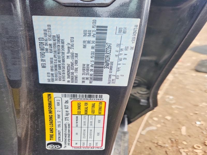 2020 FORD FUSION SEL 12