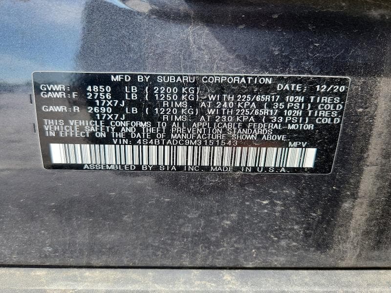 2021 SUBARU OUTBACK PREMIUM 13