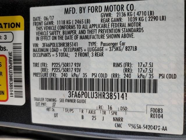 2017 FORD FUSION SE HYBRID 12
