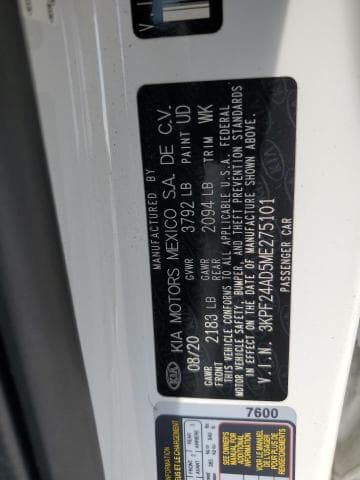 2021 KIA FORTE FE 12