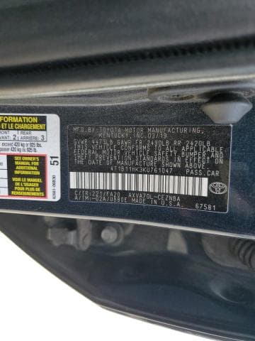 2019 TOYOTA CAMRY L 12