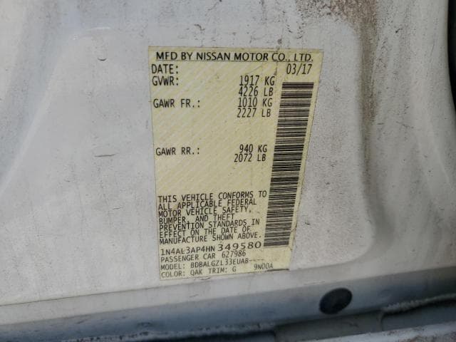 2017 NISSAN ALTIMA 2.5 12