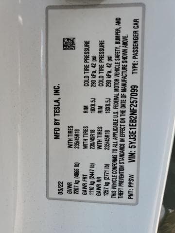 2022 TESLA MODEL 3 12