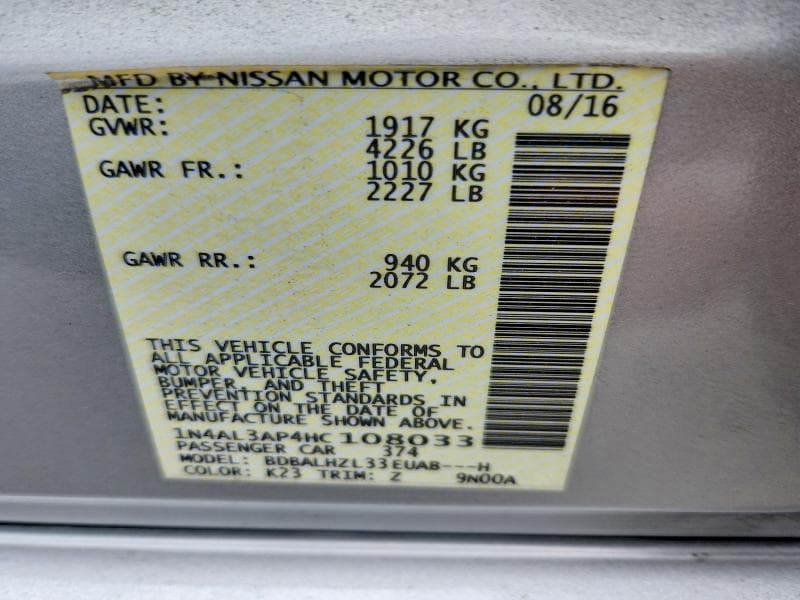 2017 NISSAN ALTIMA 2.5 SR 12