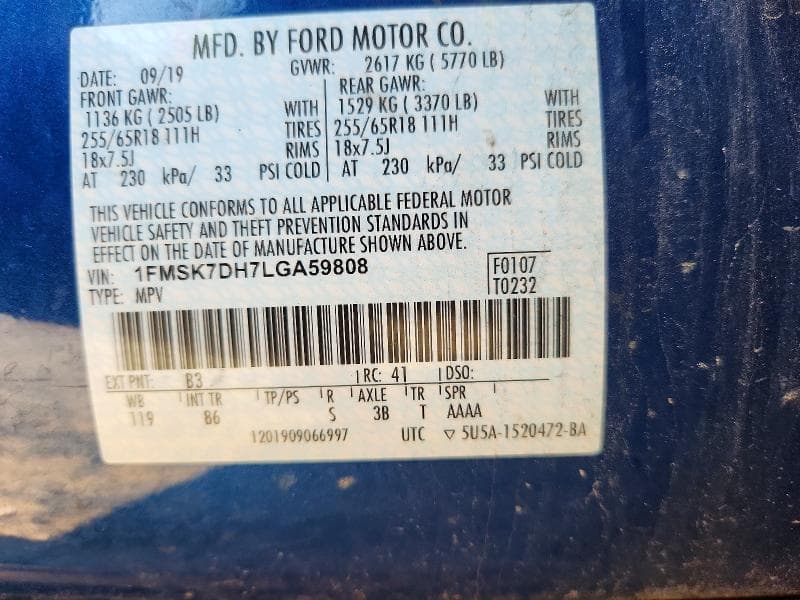 2020 FORD EXPLORER XLT 14