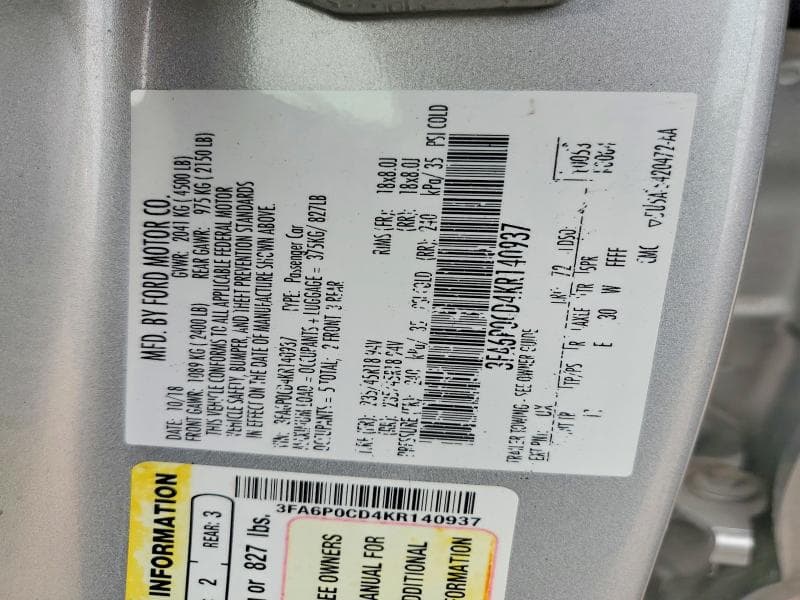 2019 FORD FUSION SEL 12