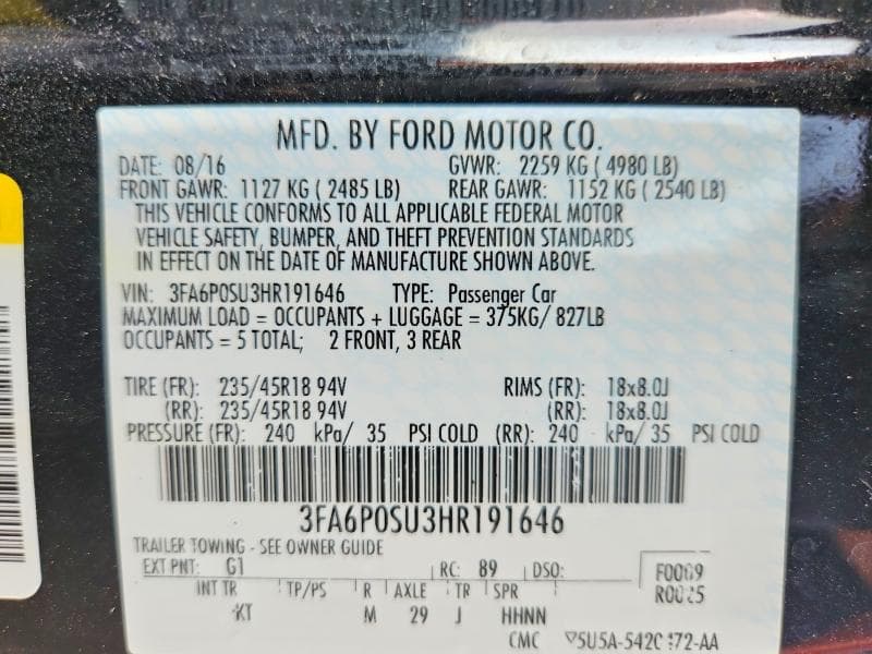 2017 FORD FUSION TITANIUM PHEV 12
