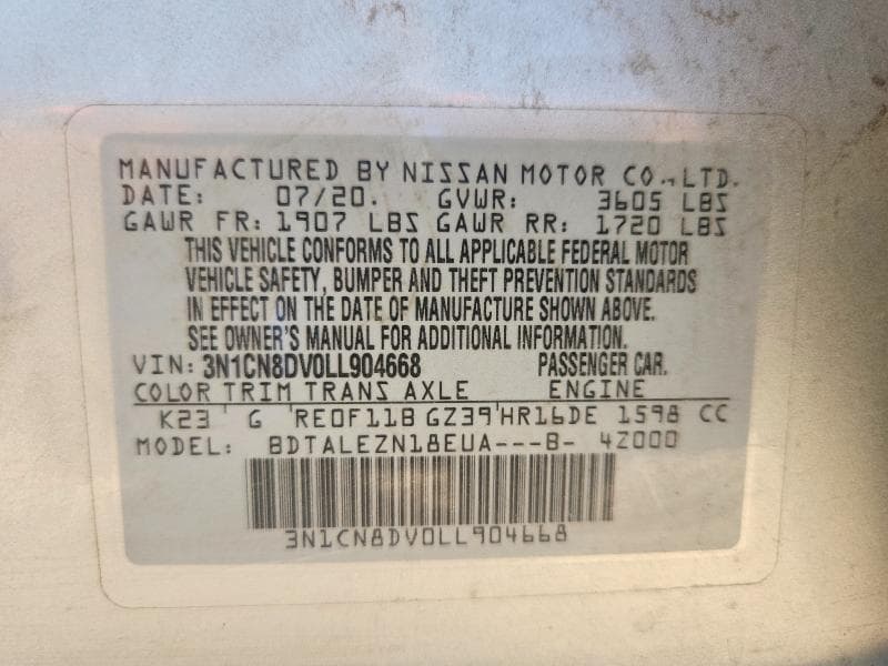 2020 NISSAN VERSA S 13
