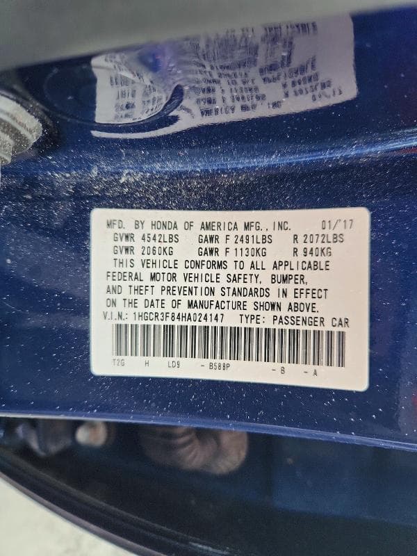 2017 HONDA ACCORD EXL 12
