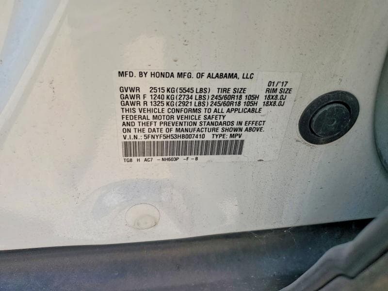 2017 HONDA PILOT EXL 13