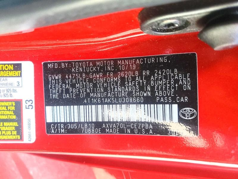 2020 TOYOTA CAMRY XSE 12