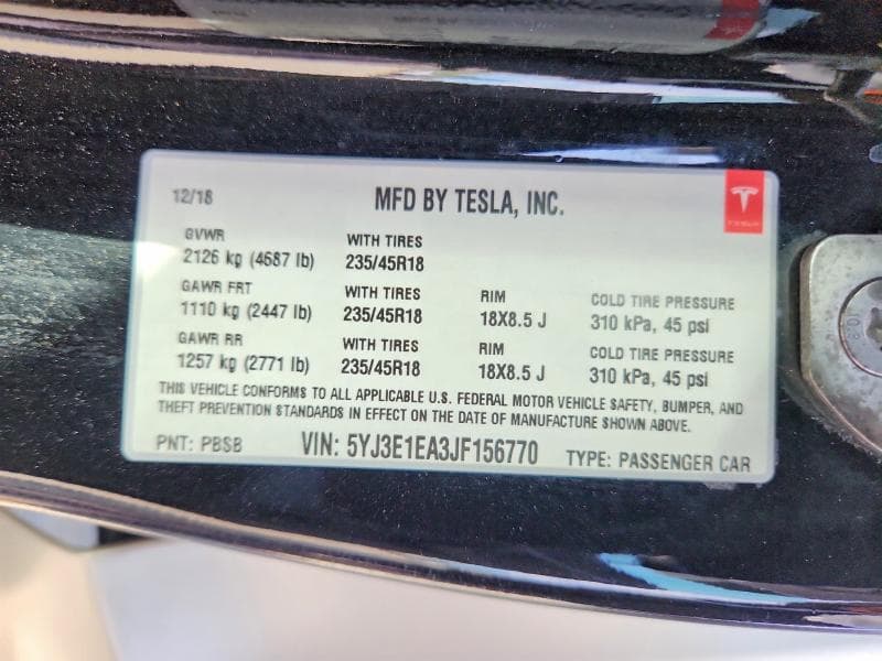 2018 TESLA MODEL 3 12