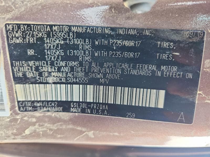 2020 TOYOTA SIENNA XLE 8-PASSENGER 13