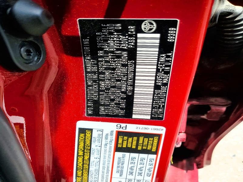 2017 TOYOTA CAMRY LE 12
