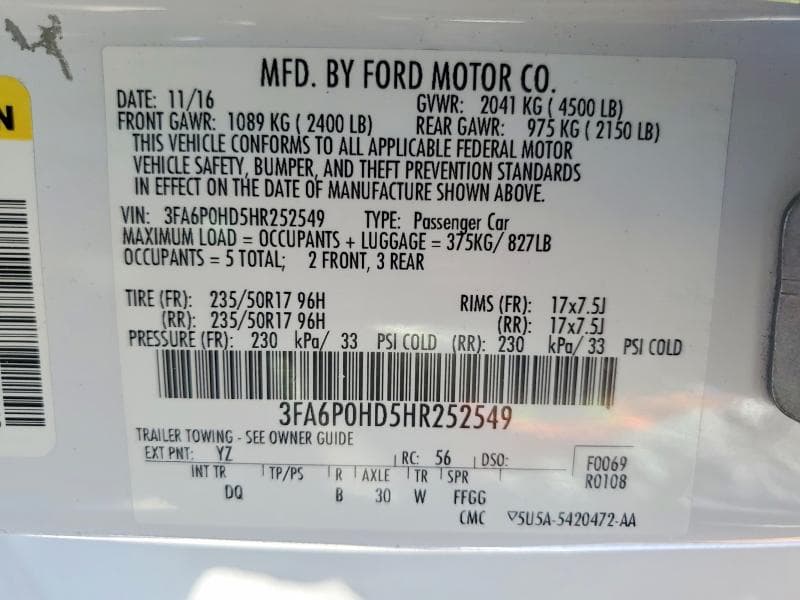 2017 FORD FUSION SE 12