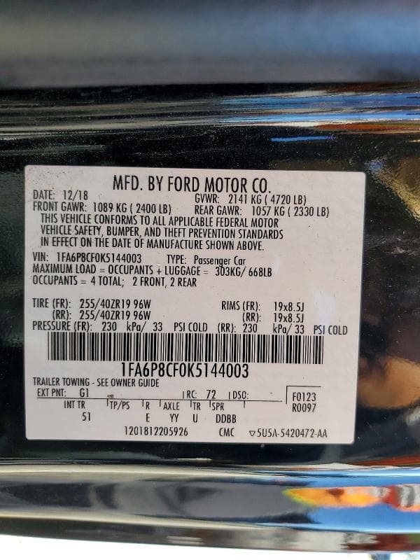 2019 FORD MUSTANG GT 12