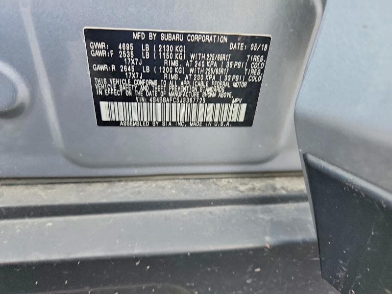 2018 SUBARU OUTBACK 2.5I PREMIUM 12