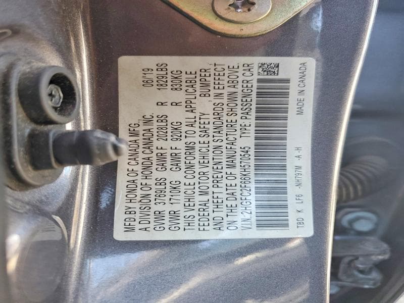 2019 HONDA CIVIC LX 12