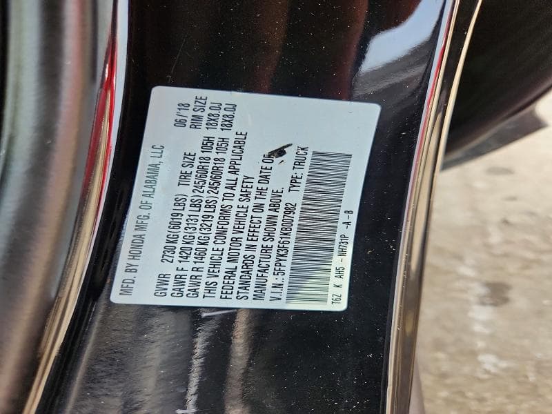 2019 HONDA RIDGELINE RTL 12