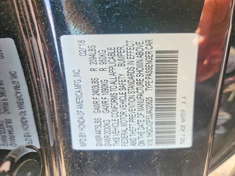 2018 HONDA ACCORD EXL 12