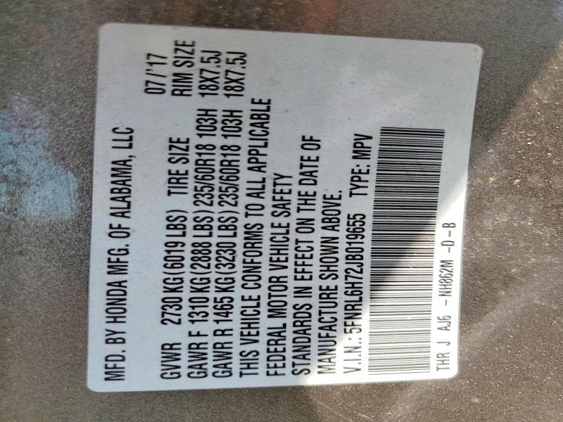 2018 HONDA ODYSSEY EXL 13