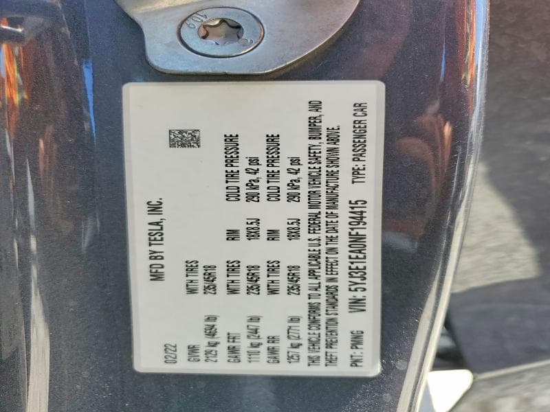 2022 TESLA MODEL 3 13