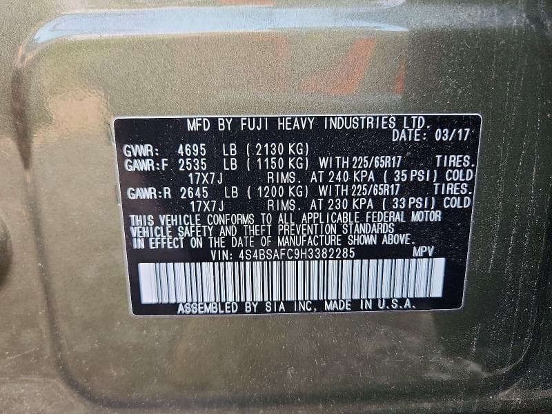2017 SUBARU OUTBACK 2.5I PREMIUM 13