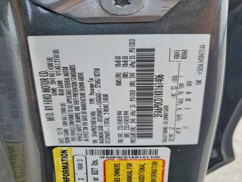 2019 FORD FUSION SEL 13