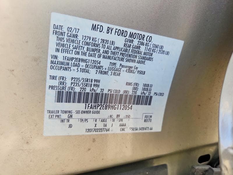 2017 FORD TAURUS SEL 12