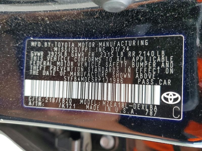 2024 TOYOTA COROLLA LE 12