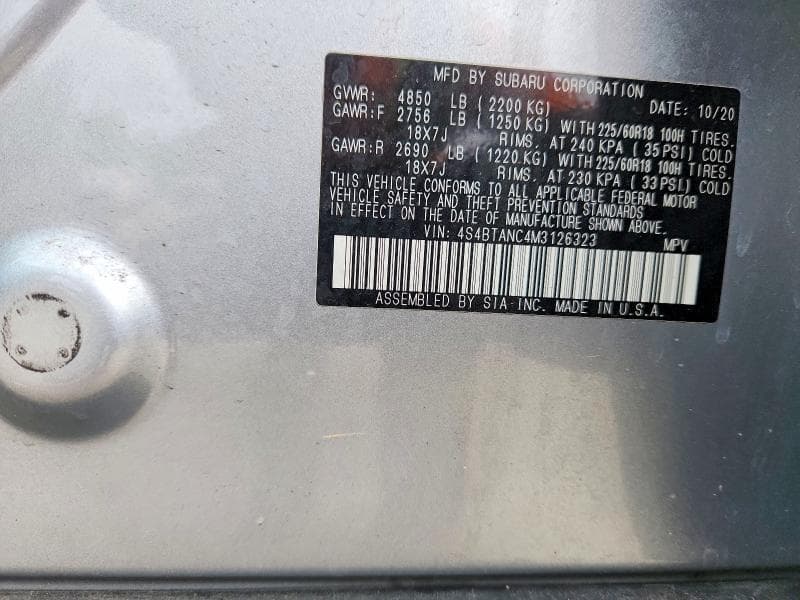 2021 SUBARU OUTBACK LIMITED 12