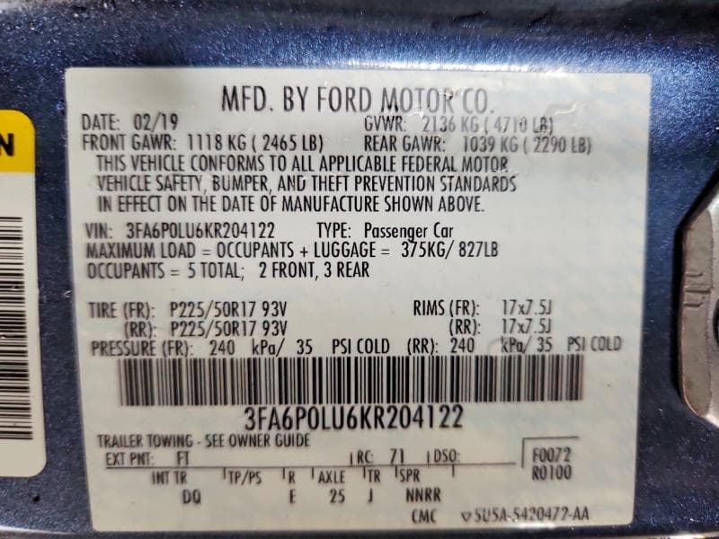 2019 FORD FUSION SE 12