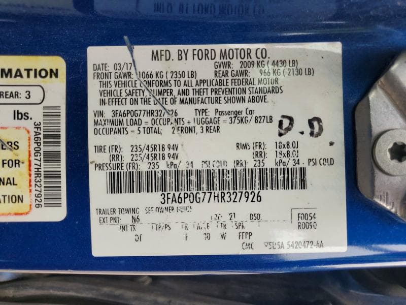 2017 FORD FUSION S 13