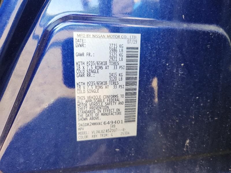2019 NISSAN PATHFINDER S 14