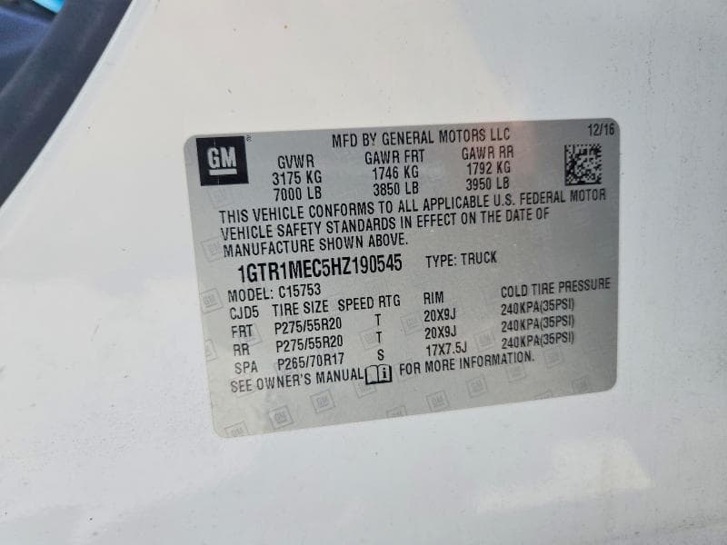 2017 GMC SIERRA C1500 SLE 12