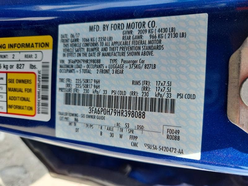 2017 FORD FUSION SE 12