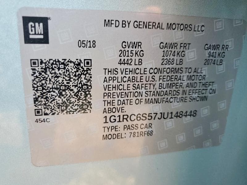 2018 CHEVROLET VOLT LT 12