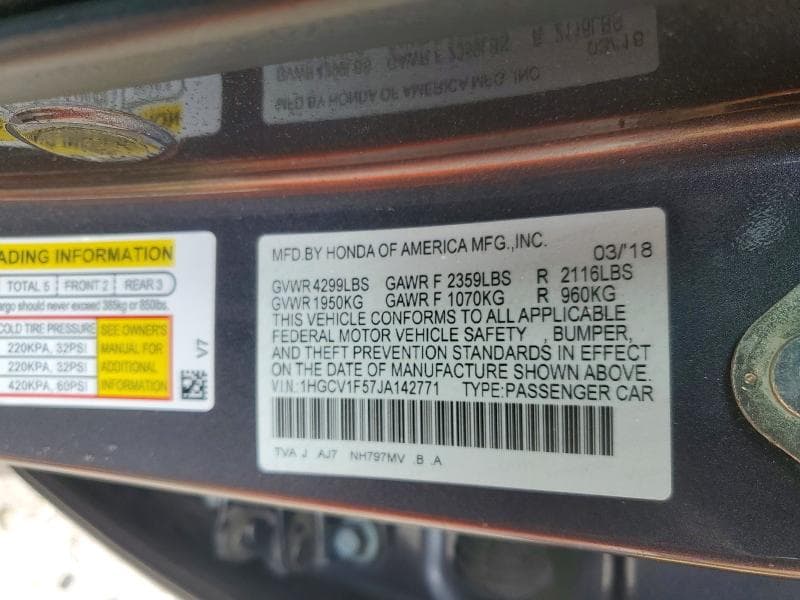 2018 HONDA ACCORD EXL 12