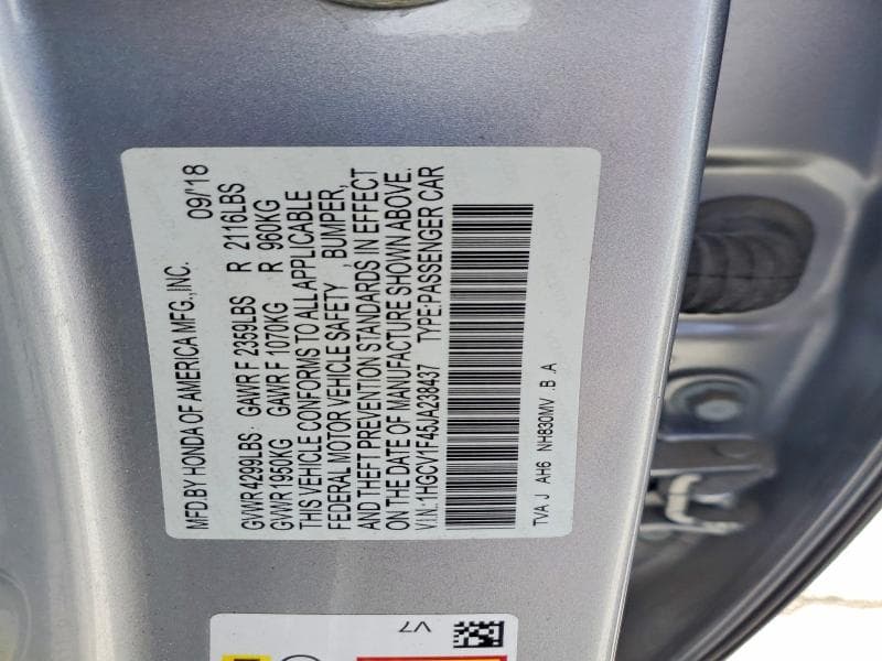 2018 HONDA ACCORD EX 12
